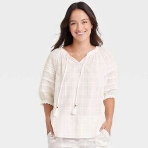 Knox Rose Puff Elbow Sleeve Blouse in White